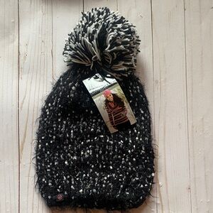 Cuddl Duds Black and White Knit Beanie with Pom